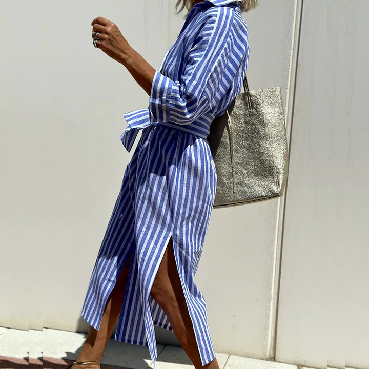 Elara | Elegant striped shirt dress