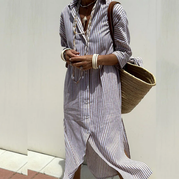 Elara | Elegant striped shirt dress