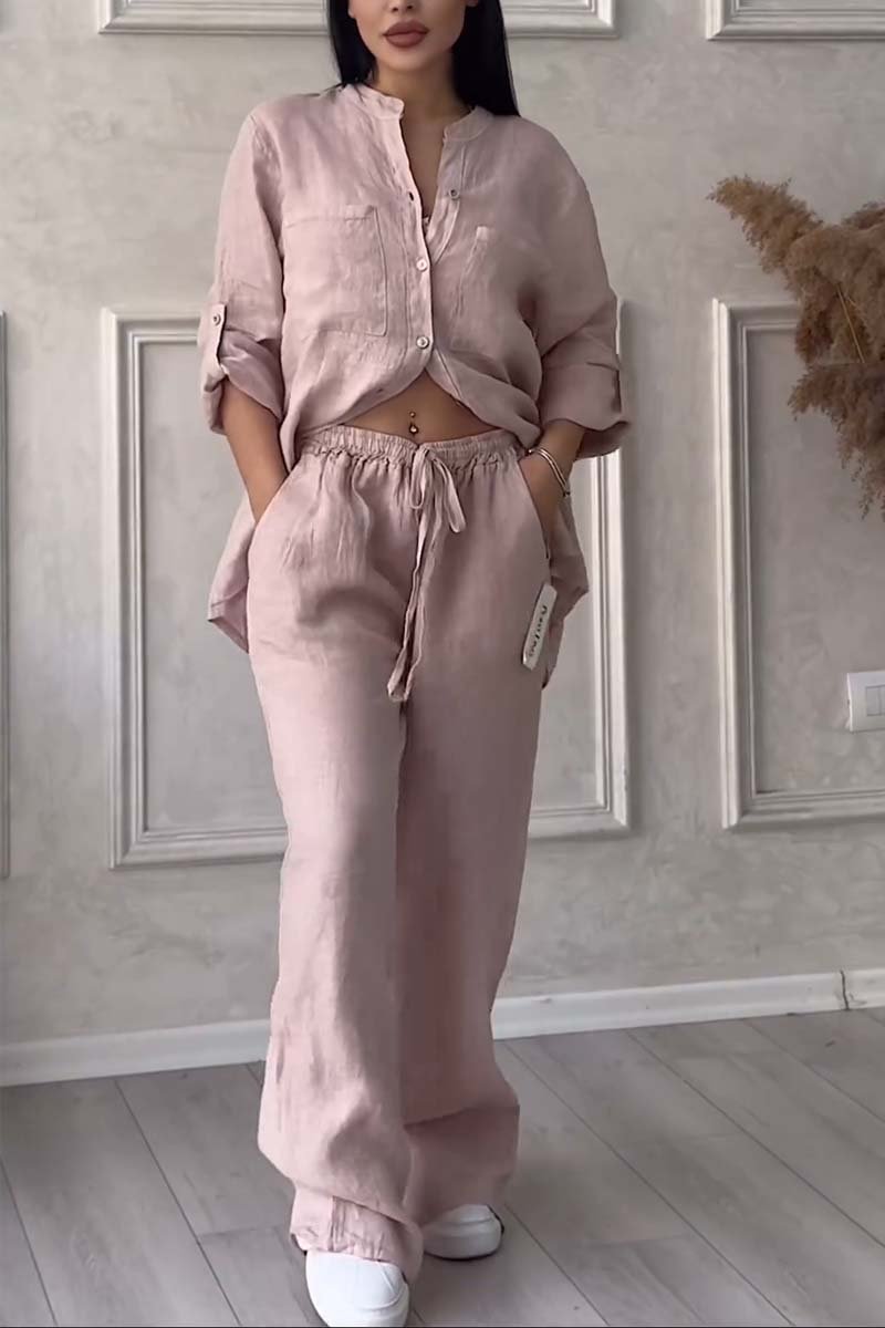 Kara -  Cotton & Linen Two-Piece Set - Shirt and Pants